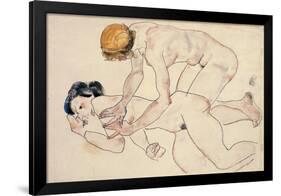 Two Female Nudes, Reclining and Kneeling-Egon Schiele-Framed Giclee Print