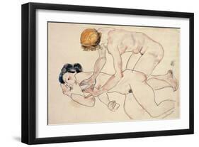 Two Female Nudes, Reclining and Kneeling-Egon Schiele-Framed Giclee Print