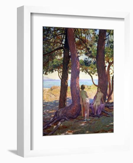 Two Female Nudes under Pine Trees-Theo van Rysselberghe-Framed Giclee Print