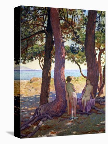 Two Female Nudes under Pine Trees-Theo van Rysselberghe-Stretched Canvas