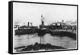 Two Ferry Steamers Leave Liverpool Quayside to Carry Passengers Across the Mersey-null-Framed Stretched Canvas