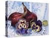 Two Figs with Pansies, 2002-Joan Thewsey-Stretched Canvas