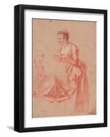 Two Figure Studies of a Young Woman, C. 1716-Jean Antoine Watteau-Framed Giclee Print