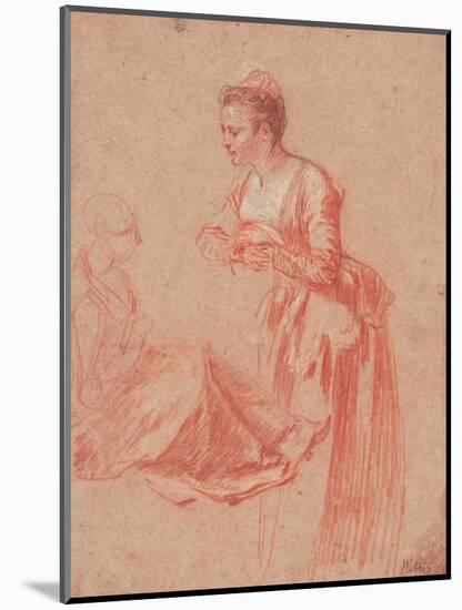 Two Figure Studies of a Young Woman, C. 1716-Jean Antoine Watteau-Mounted Giclee Print