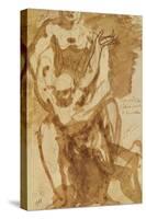 Two Figures (Preparatory Study for 'The Gates of Hell') (Lead-Pencil and Ink Wash on Paper)-Auguste Rodin-Stretched Canvas