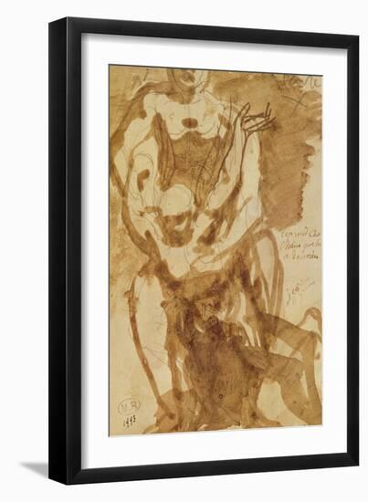 Two Figures (Preparatory Study for 'The Gates of Hell') (Lead-Pencil and Ink Wash on Paper)-Auguste Rodin-Framed Premium Giclee Print