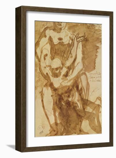 Two Figures (Preparatory Study for 'The Gates of Hell') (Lead-Pencil and Ink Wash on Paper)-Auguste Rodin-Framed Giclee Print