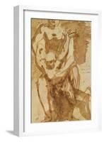 Two Figures (Preparatory Study for 'The Gates of Hell') (Lead-Pencil and Ink Wash on Paper)-Auguste Rodin-Framed Giclee Print