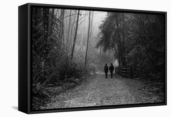 Two Figures Walking in Distance in Woodland-Sharon Wish-Framed Stretched Canvas