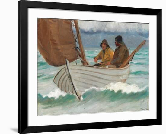 Two Fishermen from Skagen in a Sailing Boat off the Coast-Michael Ancher-Framed Giclee Print