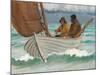 Two Fishermen from Skagen in a Sailing Boat off the Coast-Michael Ancher-Mounted Giclee Print