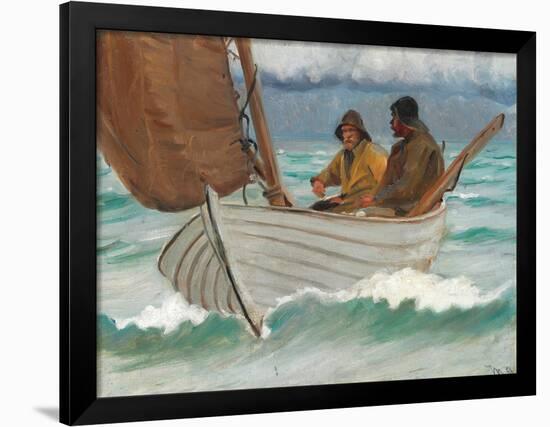 Two Fishermen from Skagen in a Sailing Boat off the Coast-Michael Ancher-Framed Giclee Print