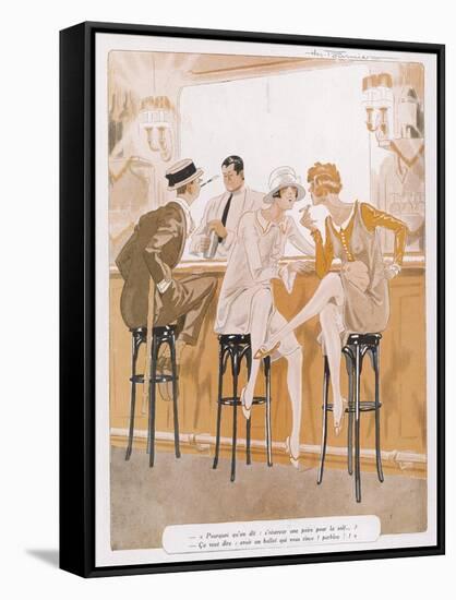 Two Flappers Gossip at a Bar-Paul Fournier-Framed Stretched Canvas