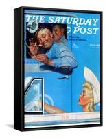 "Two Flirts" Saturday Evening Post Cover, July 26,1941-Norman Rockwell-Framed Stretched Canvas