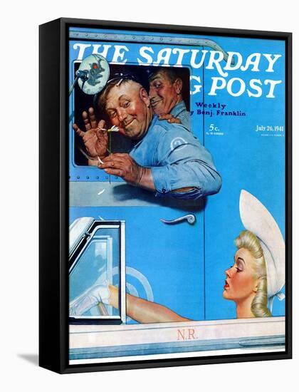 "Two Flirts" Saturday Evening Post Cover, July 26,1941-Norman Rockwell-Framed Stretched Canvas