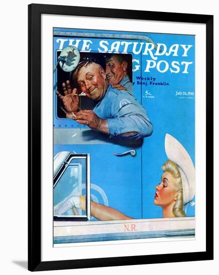 "Two Flirts" Saturday Evening Post Cover, July 26,1941-Norman Rockwell-Framed Giclee Print