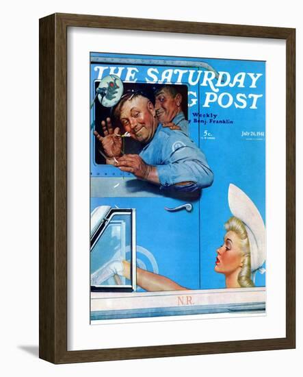 "Two Flirts" Saturday Evening Post Cover, July 26,1941-Norman Rockwell-Framed Giclee Print