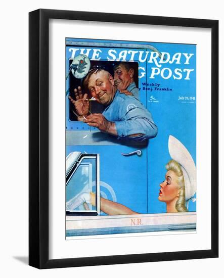 "Two Flirts" Saturday Evening Post Cover, July 26,1941-Norman Rockwell-Framed Giclee Print