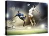 Two Football Players in Jump to Strike the Ball at the Stadium-Sergey Nivens-Stretched Canvas