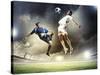 Two Football Players in Jump to Strike the Ball at the Stadium-Sergey Nivens-Stretched Canvas