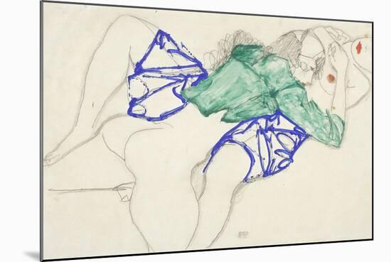 Two Friends, Reclining (Tenderness), 1913 (Pencil and Tempera on Paper)-Egon Schiele-Mounted Giclee Print