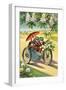 Two Frogs on Motorcycle with Umbrella and Flowers-null-Framed Art Print