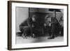 Two Gamblers Throw Craps for Money with Dollars on Floor-null-Framed Art Print