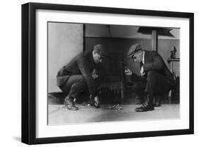 Two Gamblers Throw Craps for Money with Dollars on Floor-null-Framed Art Print