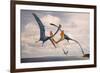 Two Geosternbergia Pterosaurs Fighting over Small Fish-null-Framed Art Print