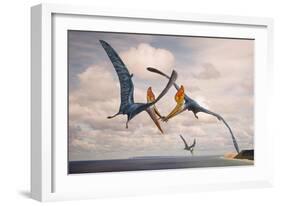 Two Geosternbergia Pterosaurs Fighting over Small Fish-null-Framed Art Print