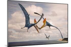 Two Geosternbergia Pterosaurs Fighting over Small Fish-null-Mounted Art Print