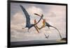 Two Geosternbergia Pterosaurs Fighting over Small Fish-null-Framed Art Print