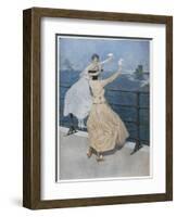 Two German Ladies Wave Farewell to a U-Boat-B. Wennerberg-Framed Art Print