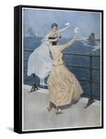 Two German Ladies Wave Farewell to a U-Boat-B. Wennerberg-Framed Stretched Canvas