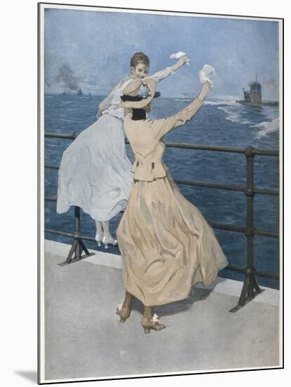 Two German Ladies Wave Farewell to a U-Boat-B. Wennerberg-Mounted Art Print