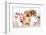 Two German (Pomeranian) Spitz Puppies And Flowers On White Background-Lilun-Framed Photographic Print