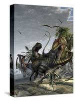 Two Giganotosaurus Trying to Capture a Parasaurolophus-Stocktrek Images-Stretched Canvas