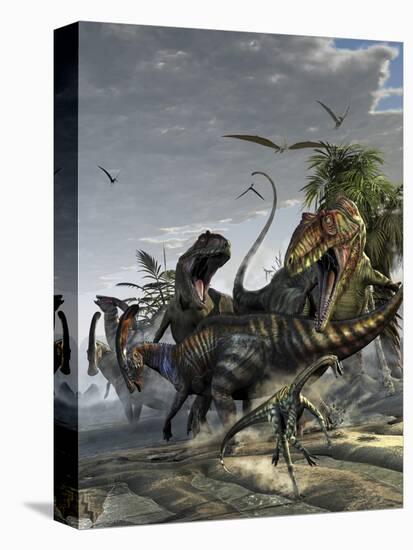 Two Giganotosaurus Trying to Capture a Parasaurolophus-Stocktrek Images-Stretched Canvas