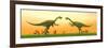 Two Gigantoraptor Dinosaurs Fighting on Green Grass by Sunset-null-Framed Premium Giclee Print