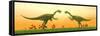 Two Gigantoraptor Dinosaurs Fighting on Green Grass by Sunset-null-Framed Stretched Canvas