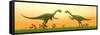 Two Gigantoraptor Dinosaurs Fighting on Green Grass by Sunset-null-Framed Stretched Canvas