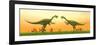 Two Gigantoraptor Dinosaurs Fighting on Green Grass by Sunset-null-Framed Art Print