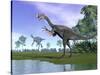 Two Gigantoraptor Dinosaurs in a Prehistoric Environment-null-Stretched Canvas