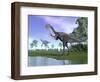 Two Gigantoraptor Dinosaurs in a Prehistoric Environment-null-Framed Art Print