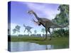 Two Gigantoraptor Dinosaurs in a Prehistoric Environment-null-Stretched Canvas