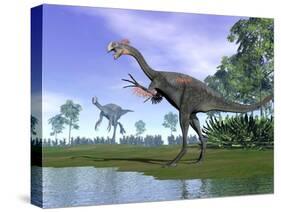 Two Gigantoraptor Dinosaurs in a Prehistoric Environment-null-Stretched Canvas