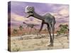 Two Gigantoraptor Dinosaurs Walking in the Desert-null-Stretched Canvas