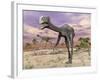 Two Gigantoraptor Dinosaurs Walking in the Desert-null-Framed Art Print