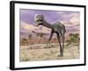 Two Gigantoraptor Dinosaurs Walking in the Desert-null-Framed Art Print