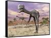 Two Gigantoraptor Dinosaurs Walking in the Desert-null-Framed Stretched Canvas